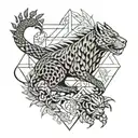 dragon and jaguar with ferns and birds tattoo design idea