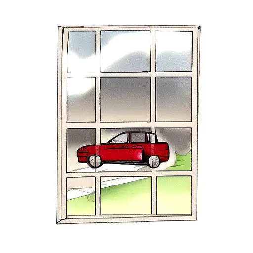 car on fire coming out of windows tattoo design idea