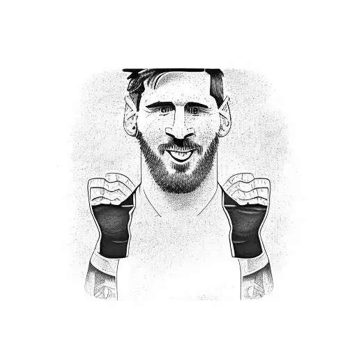 A football field with Messi's iconic celebration pose tattoo design idea