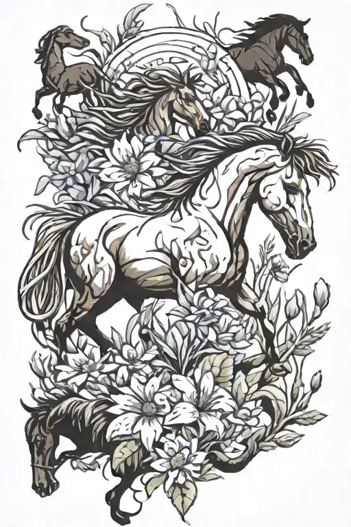 wildflowers and wild horses tattoo design idea