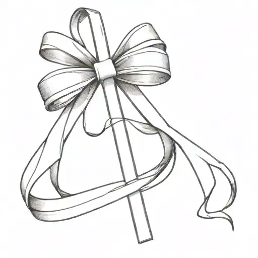minimalist cross with ribbon tied in a bow tattoo design idea