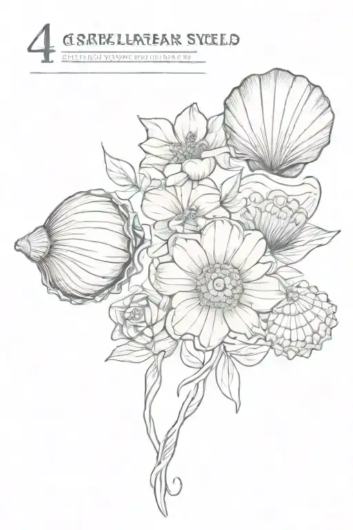 4 sea shells with flowers   tattoo design idea