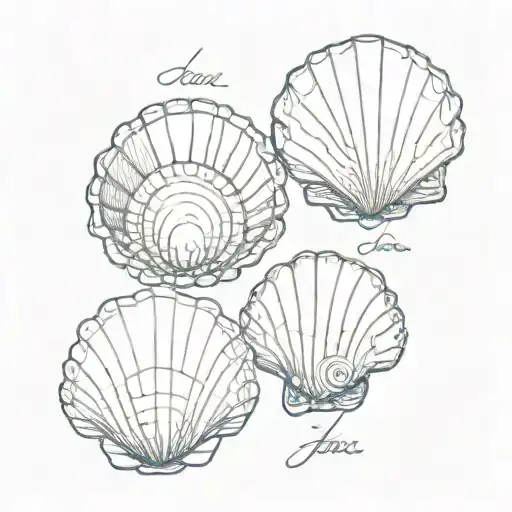 3 sea shells in a row with  designs  tattoo design idea