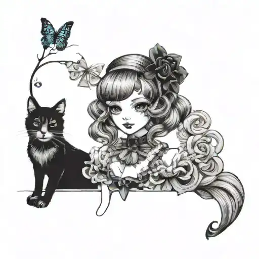 girl in black and gray lolita fashion  tattoo design idea