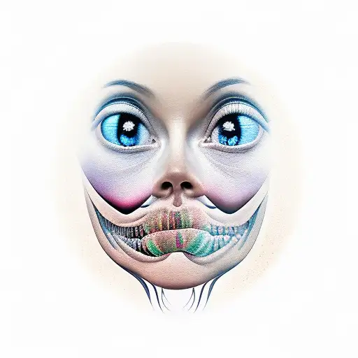 Surreal face with floating spheres tattoo design idea