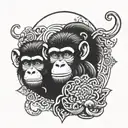 Three wise monkeys forming a mandala background with negative space letters hidden within the design tattoo design idea