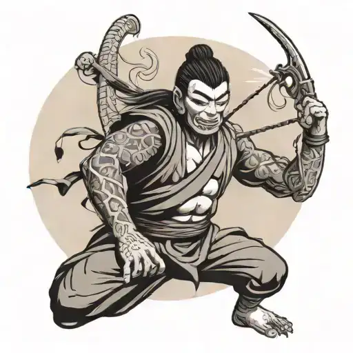 nenpo ninja, buddha, wukong black and grey tattoo design idea