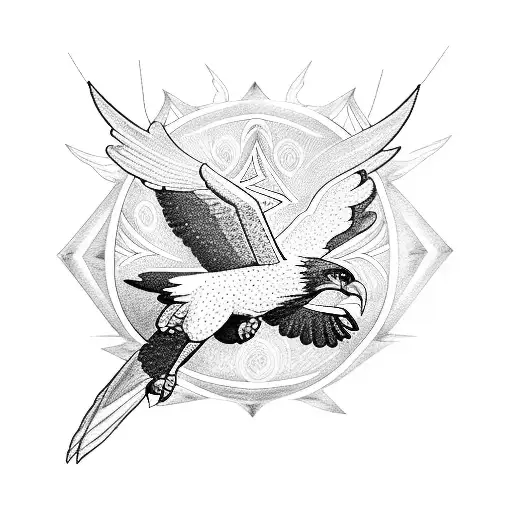 A blackwork tattoo of an eagle in flight with lightning bolts as its wings, symbolizing power and freedom tattoo design idea