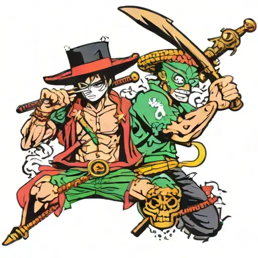 zoro one piece and brook one piece tattoo design idea