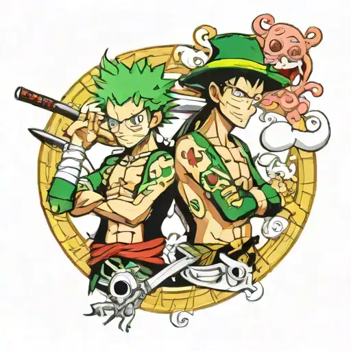 zoro one piece and brook one piece tattoo design idea