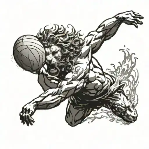 Waterpolo player diving into the water with a lion's mane flowing behind them tattoo design idea