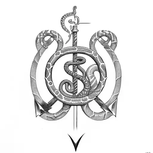 An anchor wrapped in a snake, surrounded by vintage nautical tools and symbols representing the client's love for voyage tattoo design idea