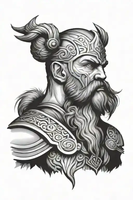tyr Norse god bald with beard  tattoo design idea