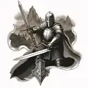 sword, mountain, medieval knight with sheild   tattoo design idea