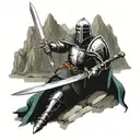 sword, mountain, medieval knight with sheild   tattoo design idea