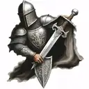 sword, mountain, medieval knight with sheild   tattoo design idea