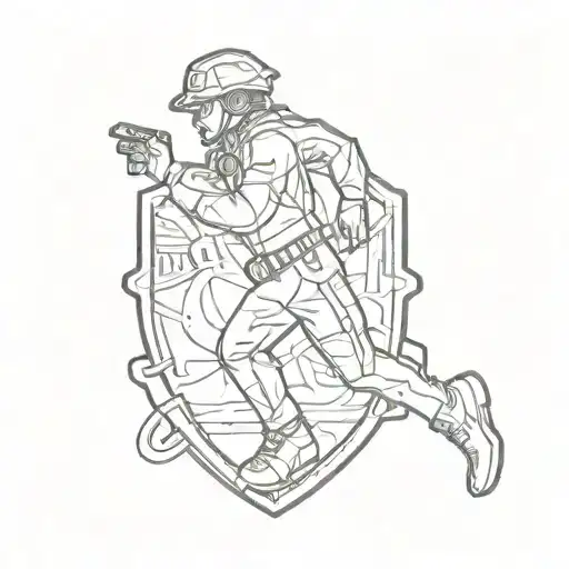 A police badge with a silhouette of a running figure inside tattoo design idea