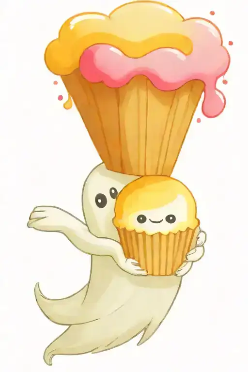 cute ghost holding a cupcake in their hand tattoo design idea