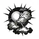 half a sun behind cloud with thunderbolt   tattoo design idea