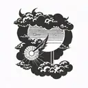 half a sun behind cloud with thunderbolt   tattoo design idea
