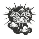 half a sun behind cloud with thunderbolt   tattoo design idea