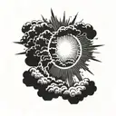 half a sun behind cloud with thunderbolt   tattoo design idea