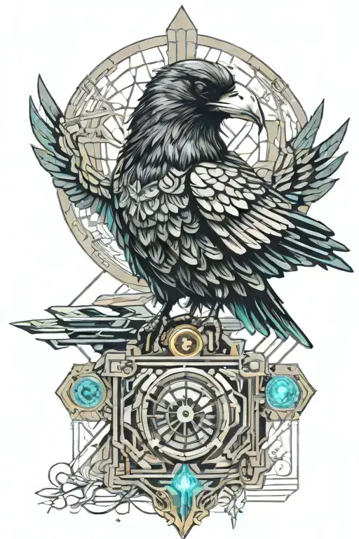 raven on a bust of athena greek goddess tattoo design idea