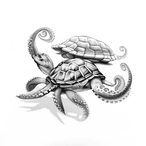 turtle eating an octopus tattoo design idea