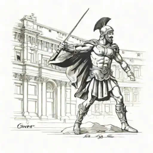 colloseo, gladiator standing triumphantly tattoo design idea