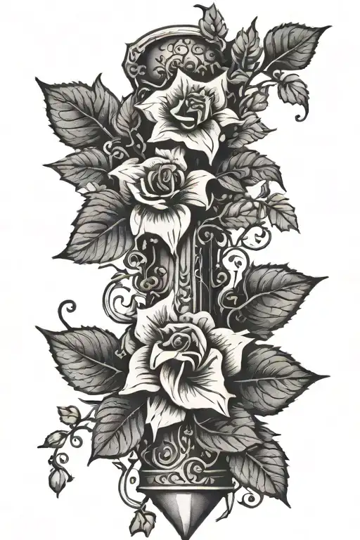Narsil hilt with delicate flowers and ivy growing tattoo design idea