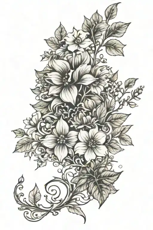 Narsil with delicate flowers and ivy growing tattoo design idea