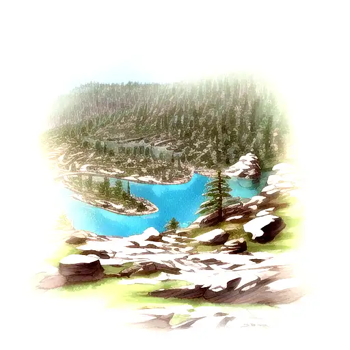 The Letters (JMT) with an Alpine Lake inside of them Yosemite tattoo design idea