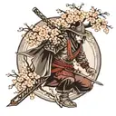 samurai warrior and cherry blossom tree growing tattoo design idea