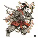 samurai warrior and cherry blossom tree growing tattoo design idea