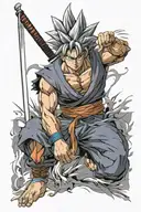generate me an anime tattoo the include goku with sasuke eyes and ichigo sword tattoo design idea