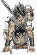 generate me an anime tattoo the include goku with sasuke eyes and ichigo sword tattoo design idea