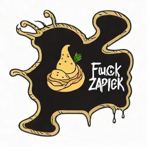 "Fuck Zapiecek" sign with dumpling image tattoo design idea