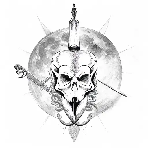 snake, skull, duality, sword, badass, beautiful, sun, moon tattoo design idea
