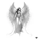angel with open wings and open arms position tattoo design idea
