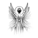 angel with open wings and open arms position tattoo design idea