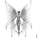 angel with open wings and open arms position tattoo design idea