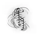 Musical notes intertwined with a silhouette of a family tattoo design idea