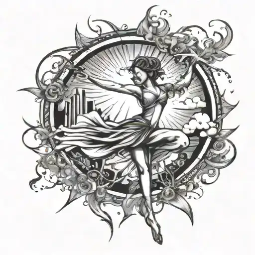 Incorporate dance movements with sun rays to symbolize the client's passion for dance and sunshine tattoo design idea