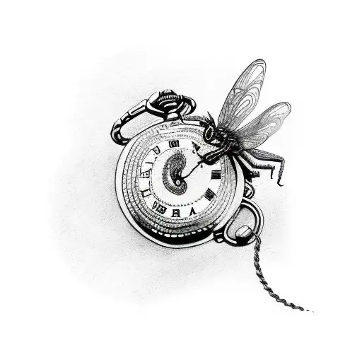 Pocket Watch with dragon fly  tattoo design idea