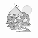mountains and a small red sunrise in minimal line arts tattoo design idea
