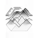 mountains and a small red sunrise in minimal line arts tattoo design idea