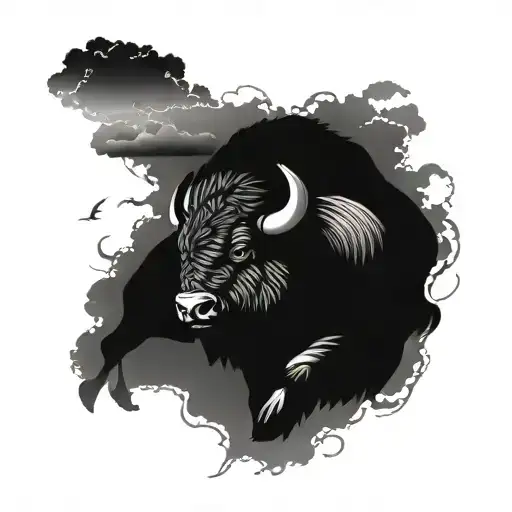bison running into storm tattoo design idea