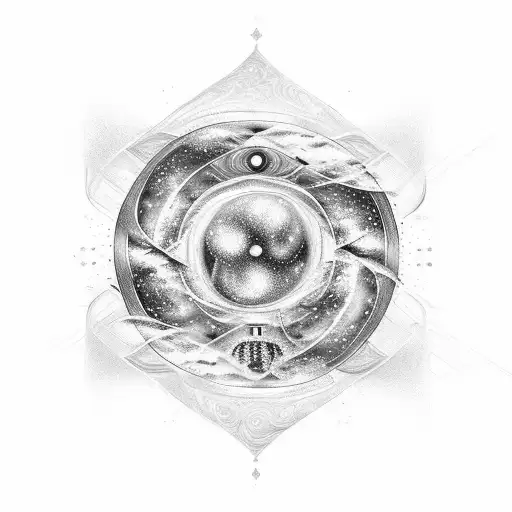 hourglass filled with swirling stars and celestial elements, chaotic, vastness of the universe, paradoxal tattoo design idea