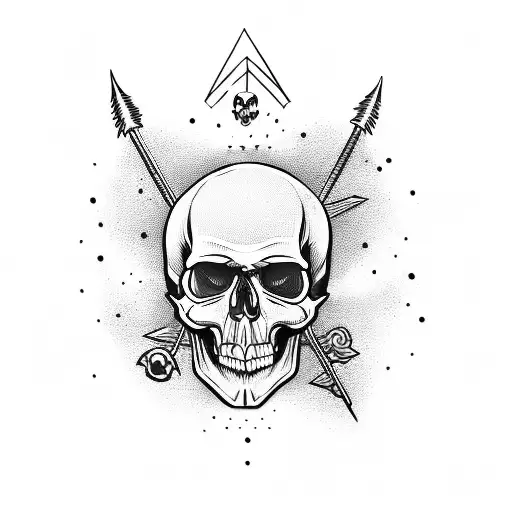 a skull head with arrows popping out all around it  tattoo design idea