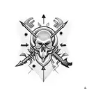 a skull head with arrows popping out all around it  tattoo design idea